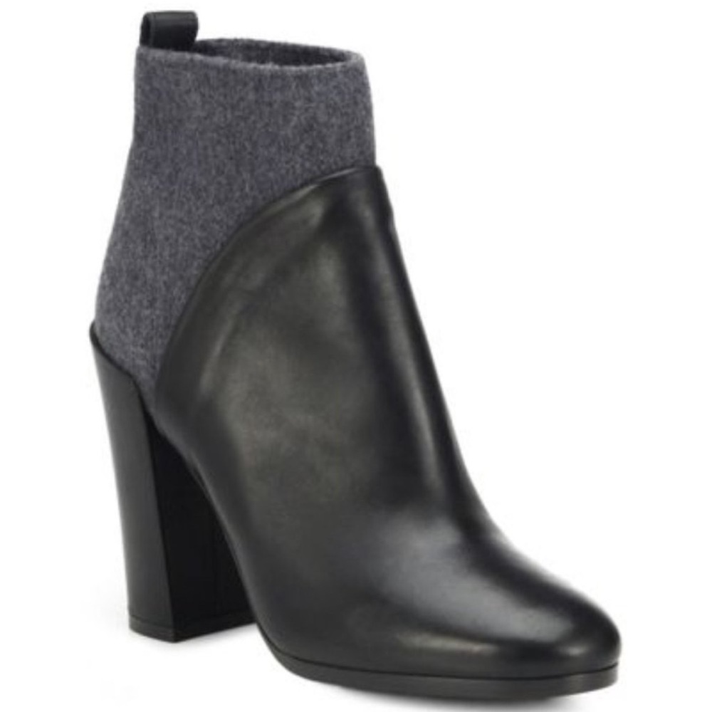 Vince Emerson Black & Gray Contrast Bootie Wool Leather Boots Heels Size 9